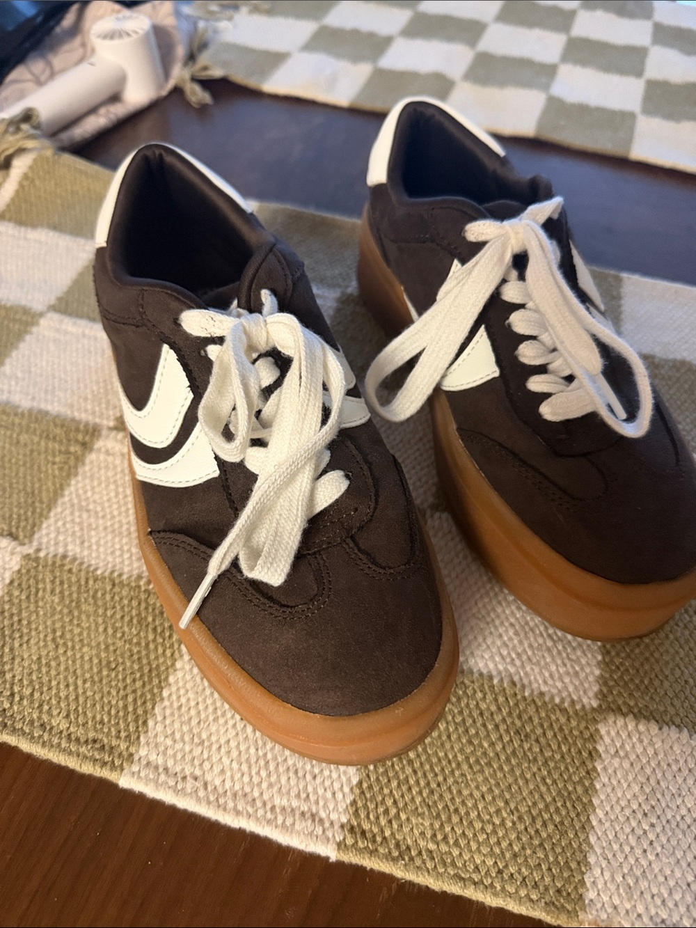 Women’s Brown Suede Platform Sneakers with White Accents
